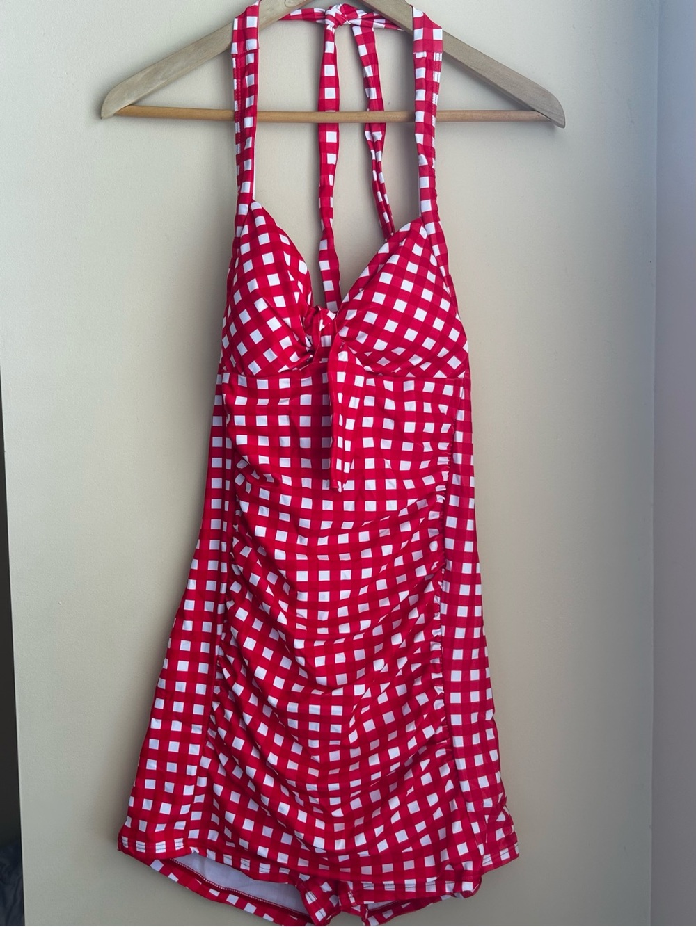 Women’s Red & White Gingham Retro Style Swimsuit One Piece NWT Size XXL